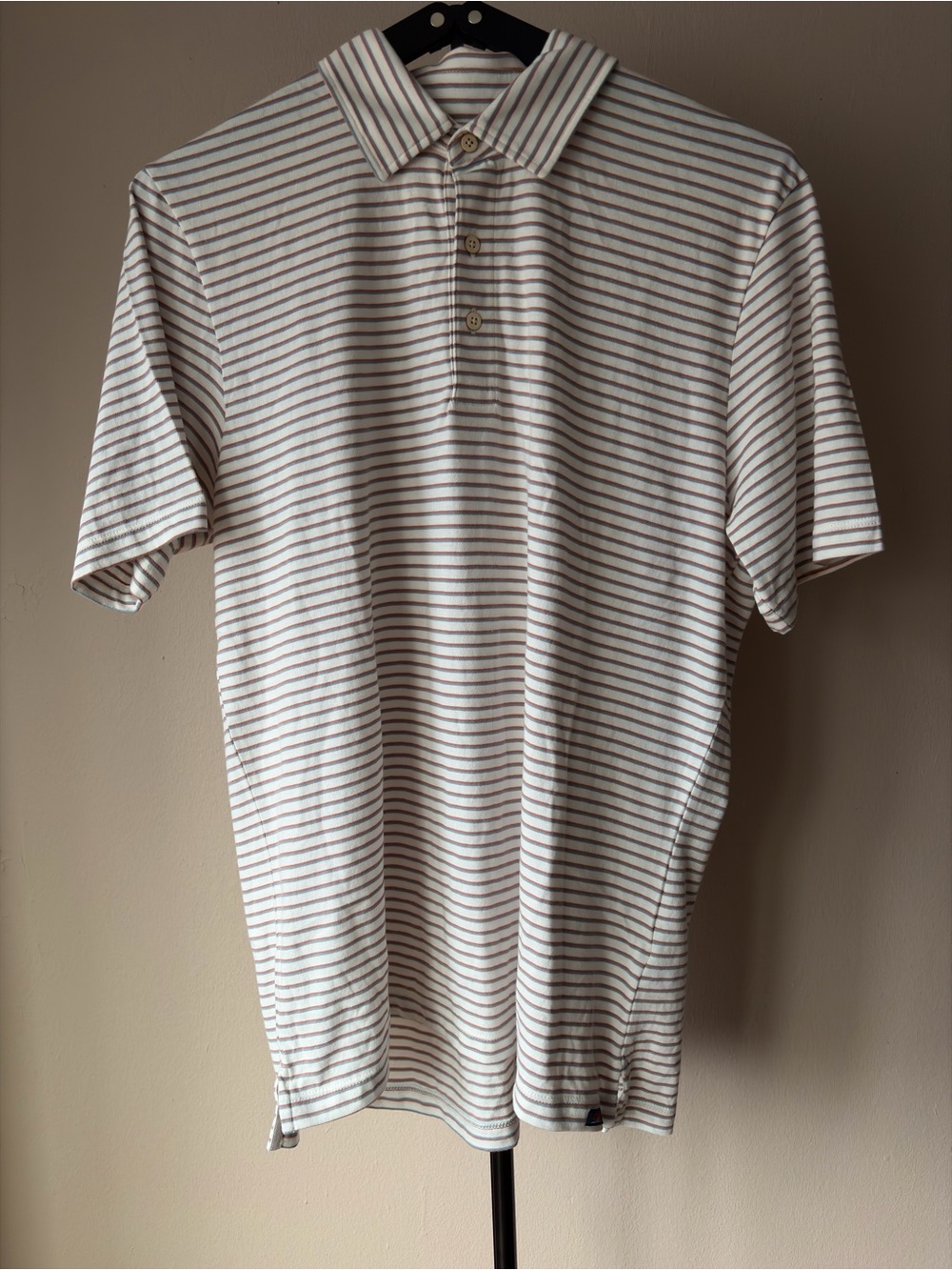 Faherty Men's Walnut Stripe Sunwashed Cotton Polo Shirt Size Large